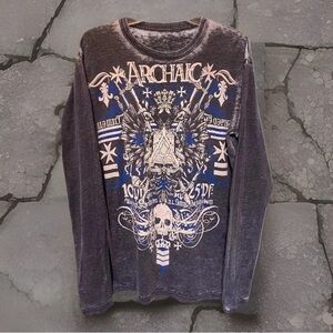 Archaic Graphic Long Sleeve Shirt Men’s XL Grunge Y2K Rocker Biker Punk thrashed